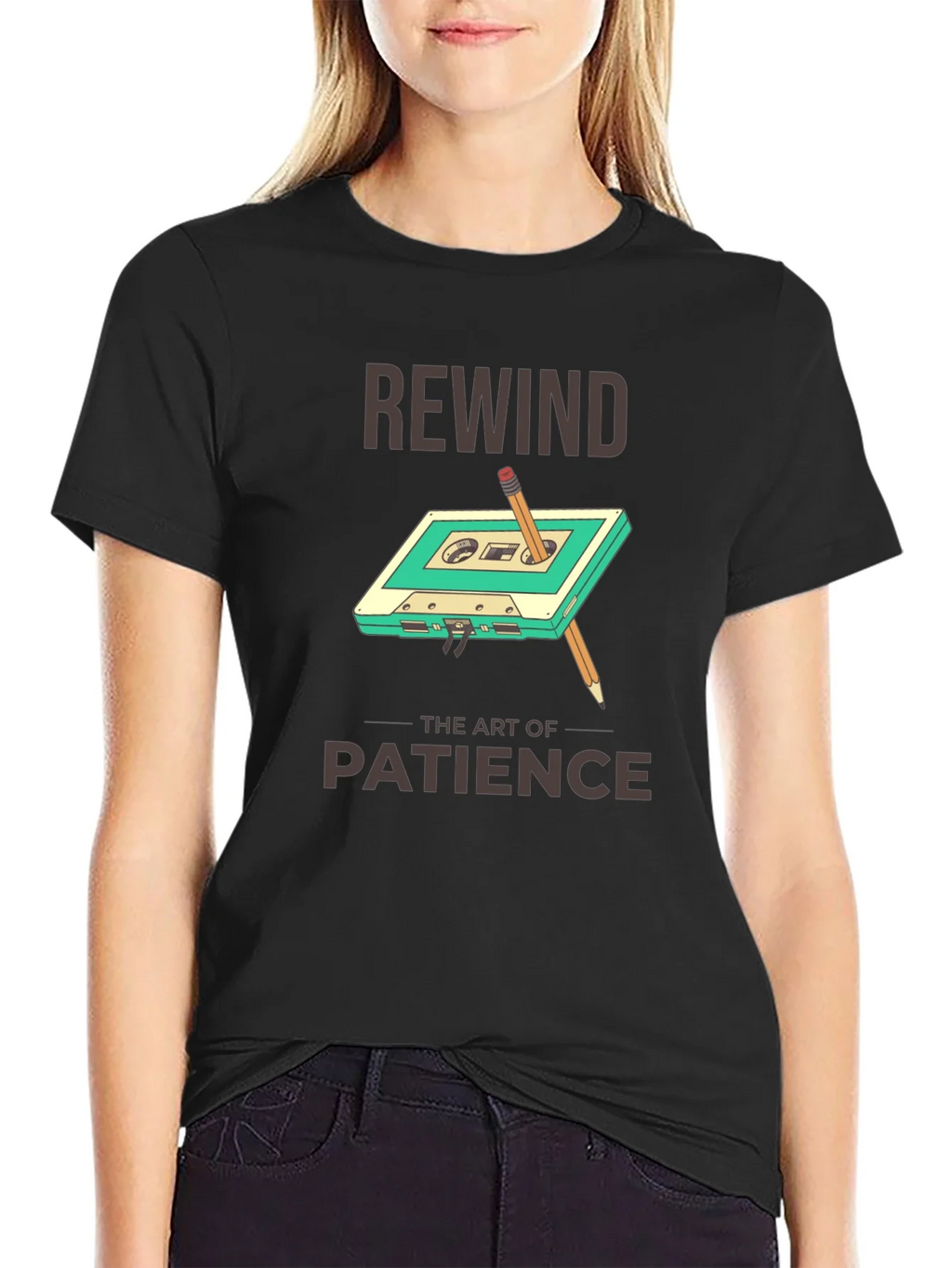 Rewind Patience Graphic Tee - Retro Cassette Design