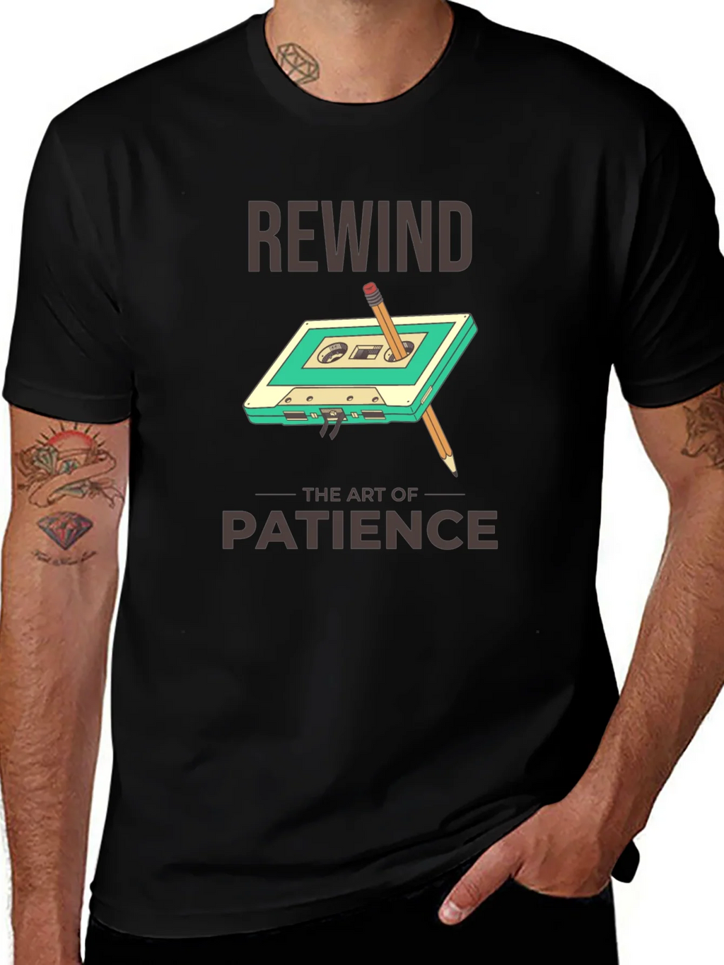 Rewind Patience Graphic Tee - Retro Cassette Design