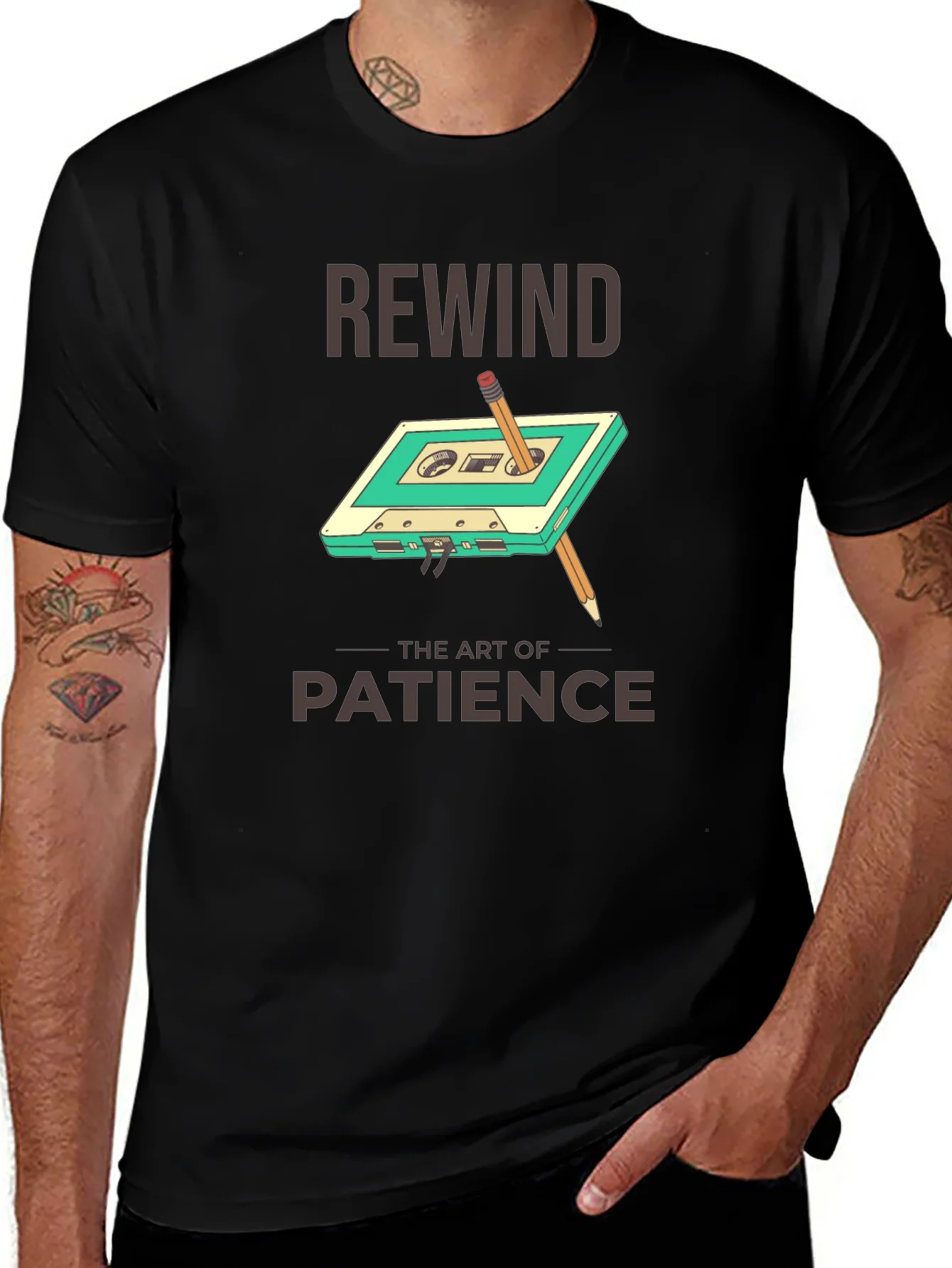 Rewind Patience Graphic Tee - Retro Cassette Design