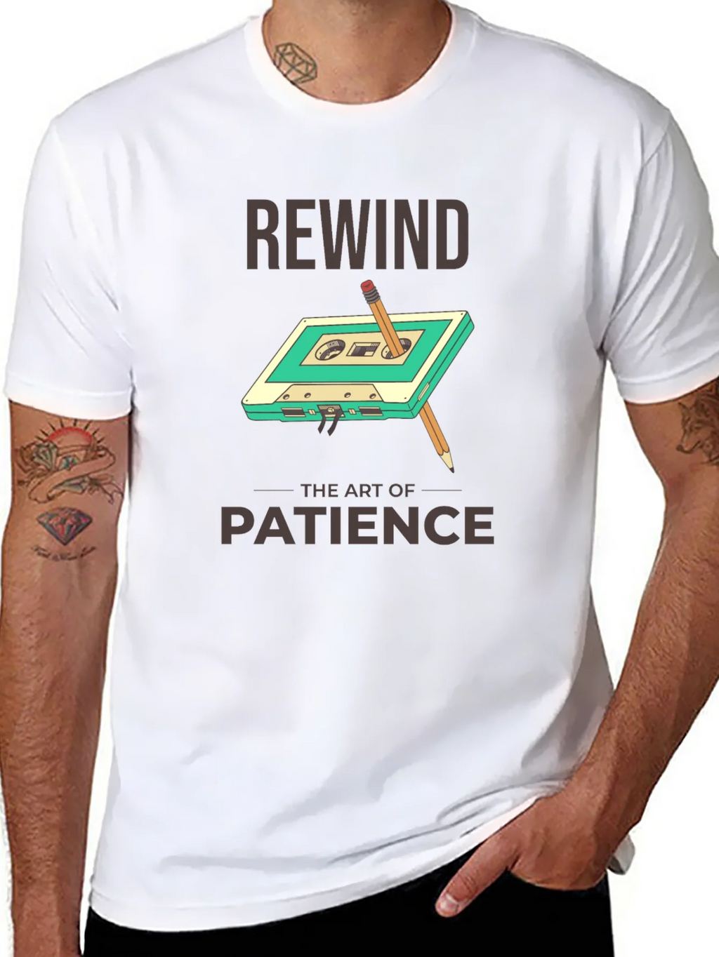 Rewind Patience Graphic Tee - Retro Cassette Design