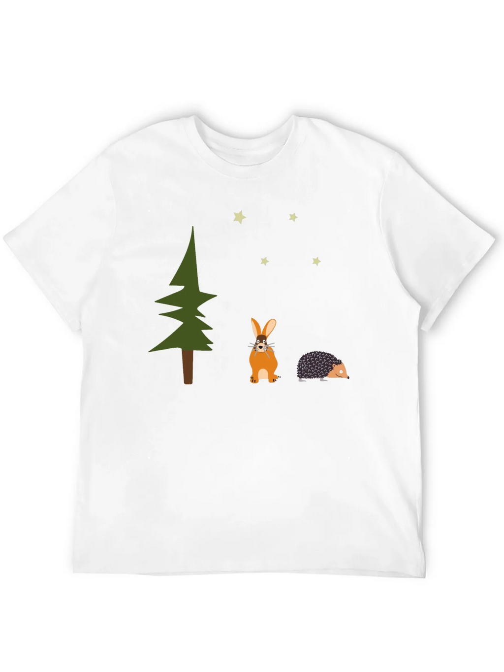 Whimsical Forest Tee: Rabbit Hedgehog and Stars