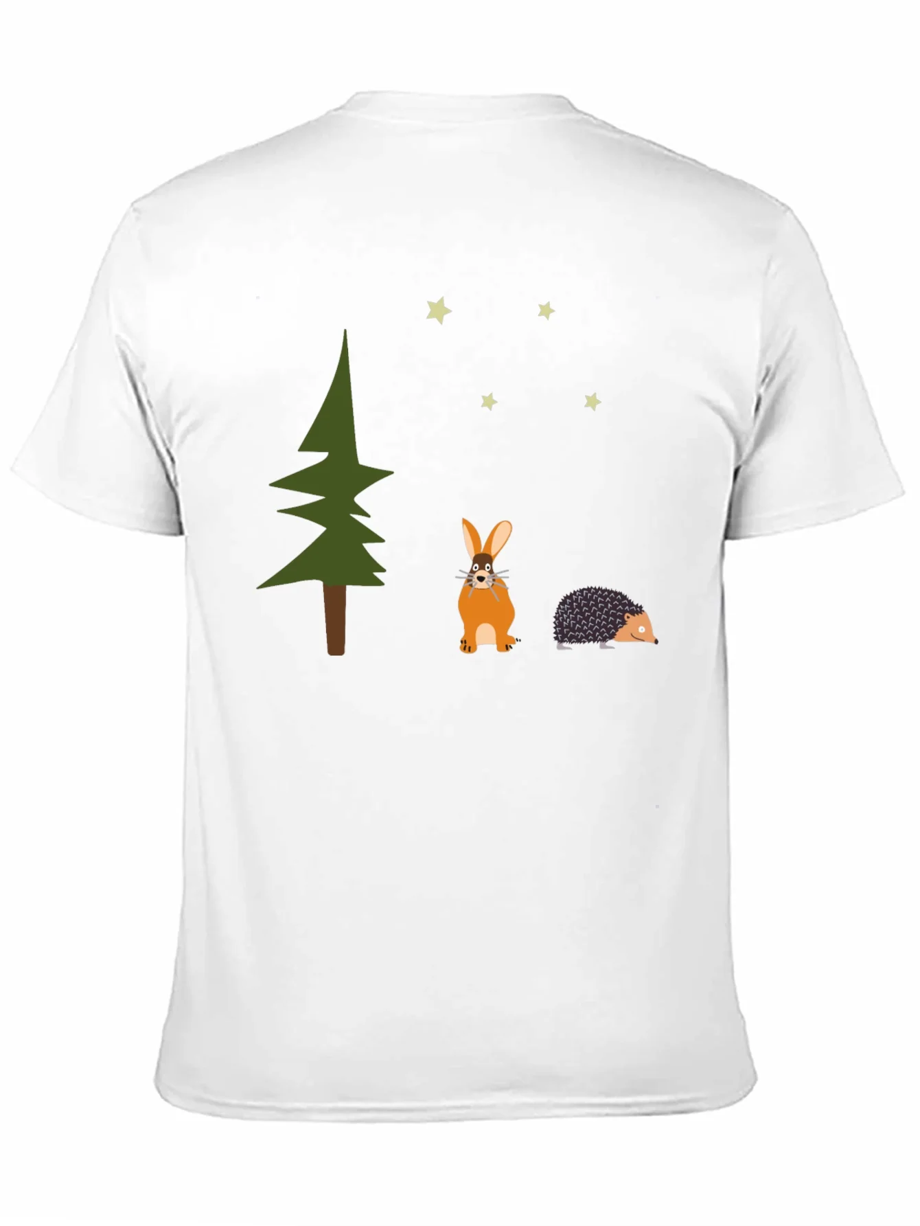 Whimsical Forest Tee: Rabbit Hedgehog and Stars