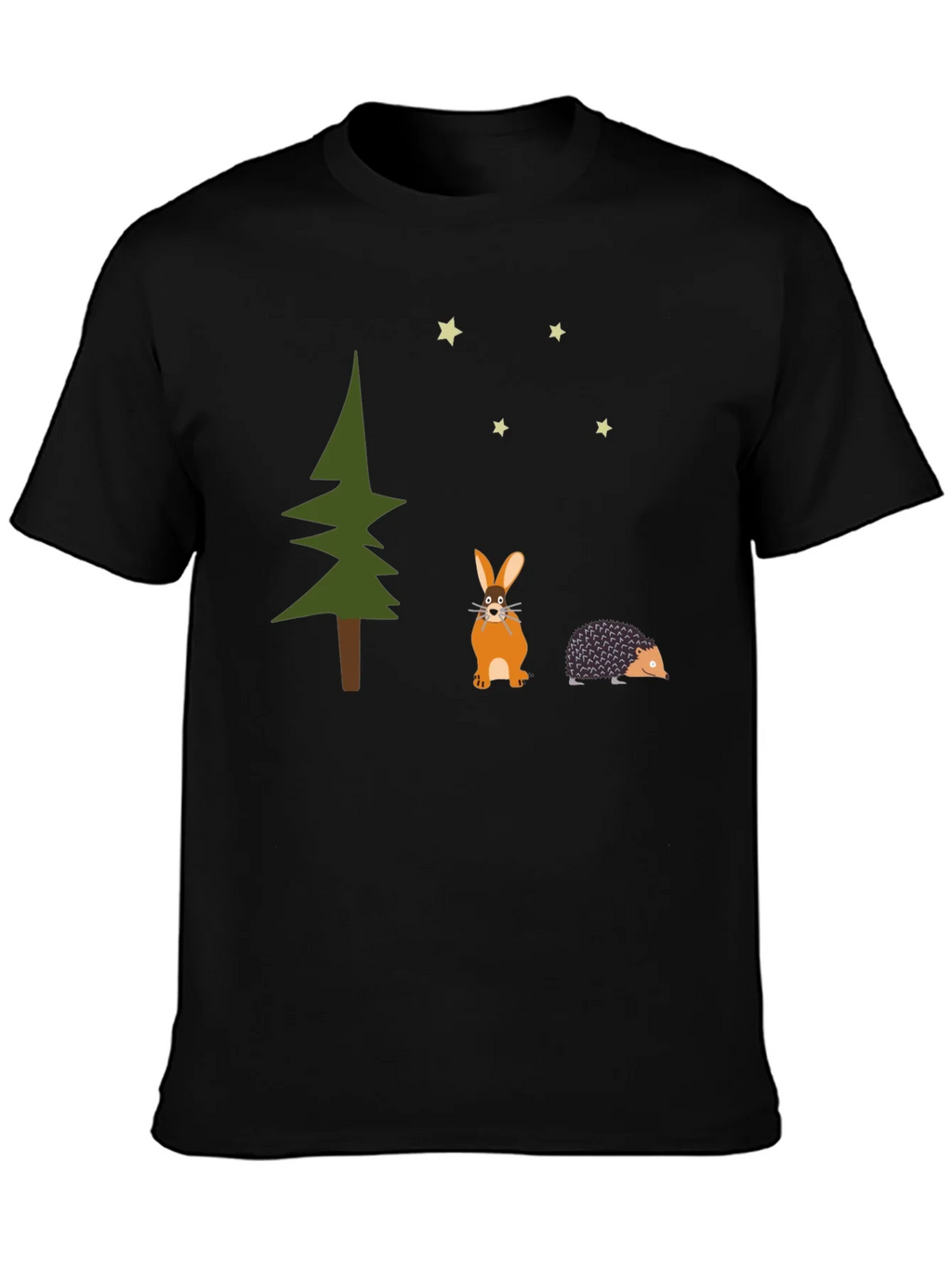 Whimsical Forest Tee: Rabbit Hedgehog and Stars