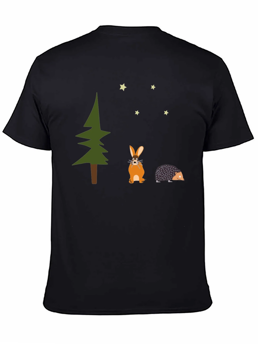 Whimsical Forest Tee: Rabbit Hedgehog and Stars