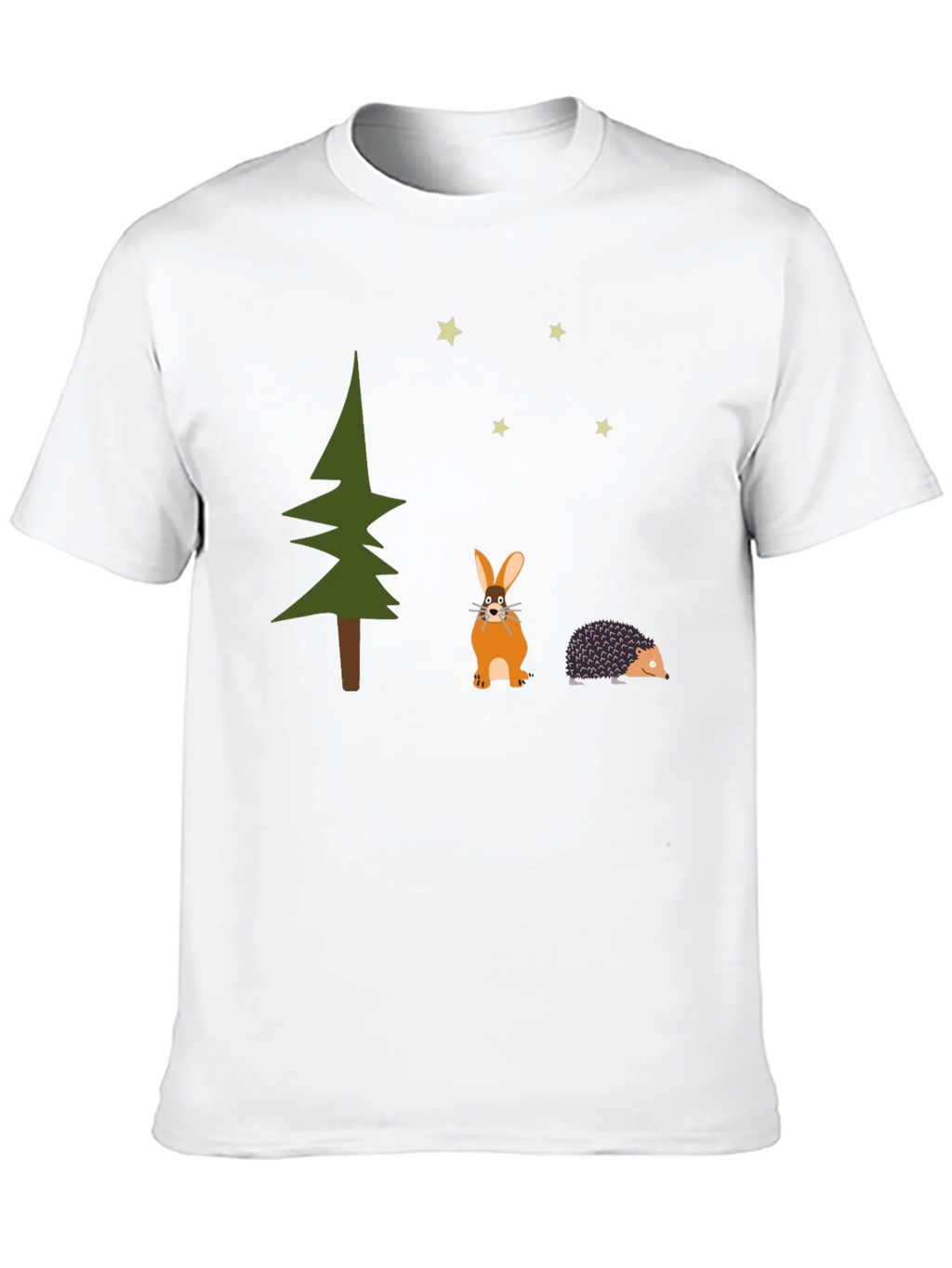 Whimsical Forest Tee: Rabbit Hedgehog and Stars