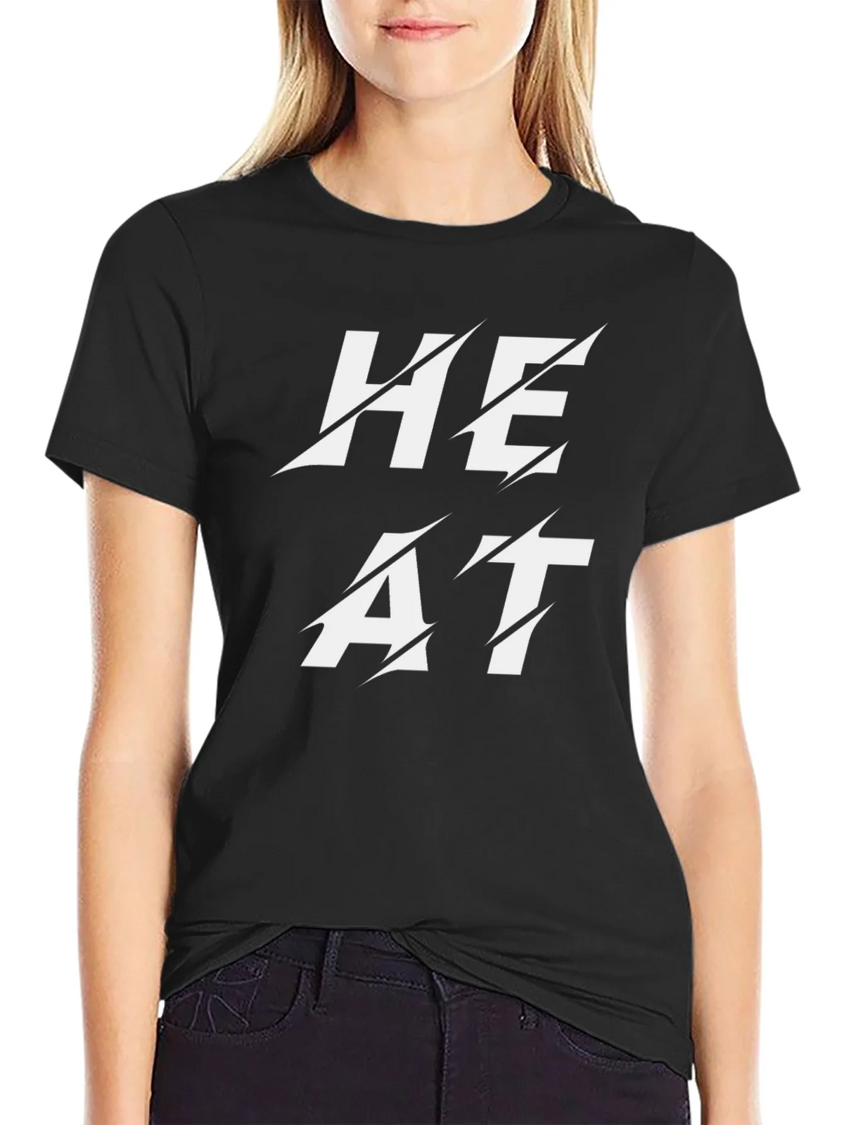 Heat Slashed Text Graphic Black T-Shirt