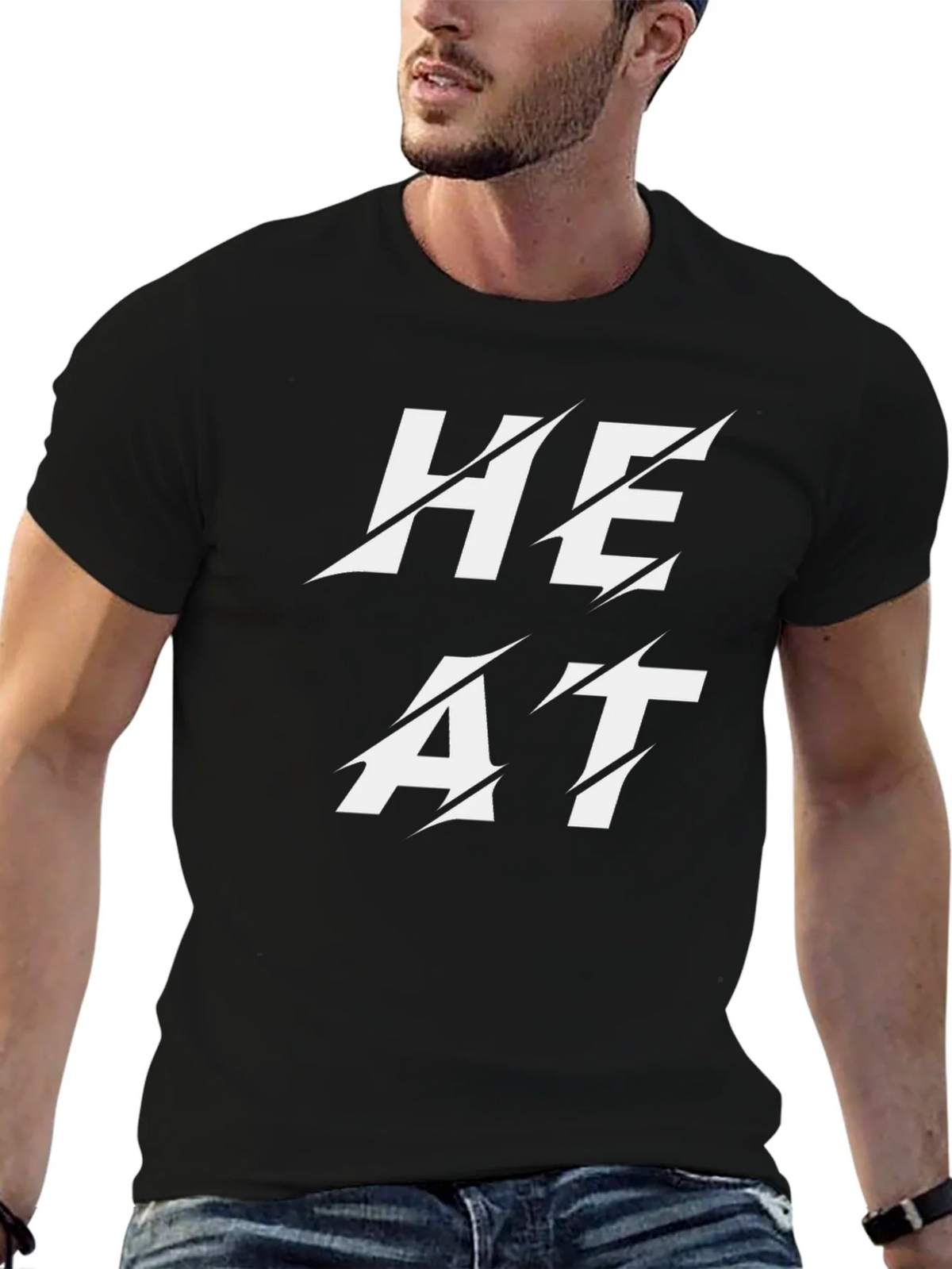 Heat Slashed Text Graphic Black T-Shirt
