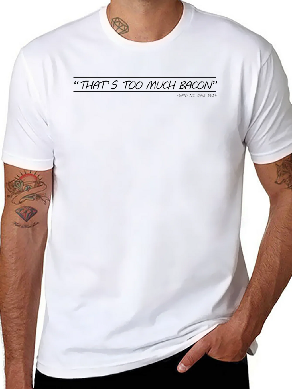 Humorous Thats Too Much Bacon Black Graphic Tee