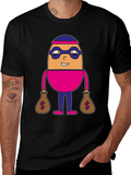 Funny Cartoon Burglar Black T-Shirt