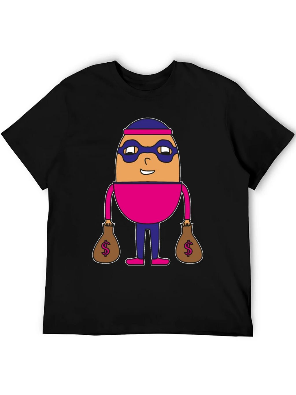 Funny Cartoon Burglar Black T-Shirt