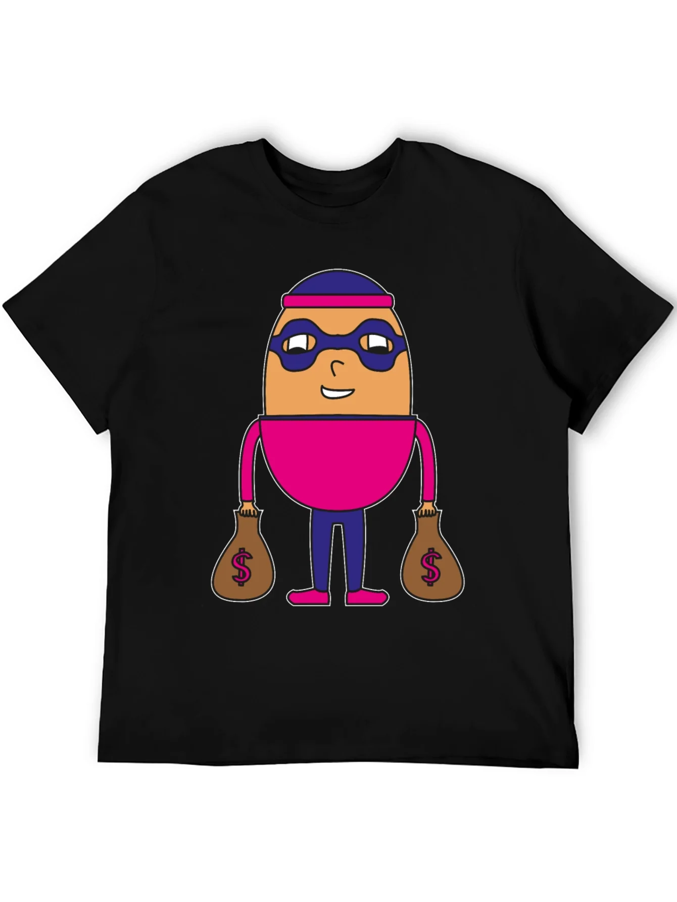 Funny Cartoon Burglar Black T-Shirt