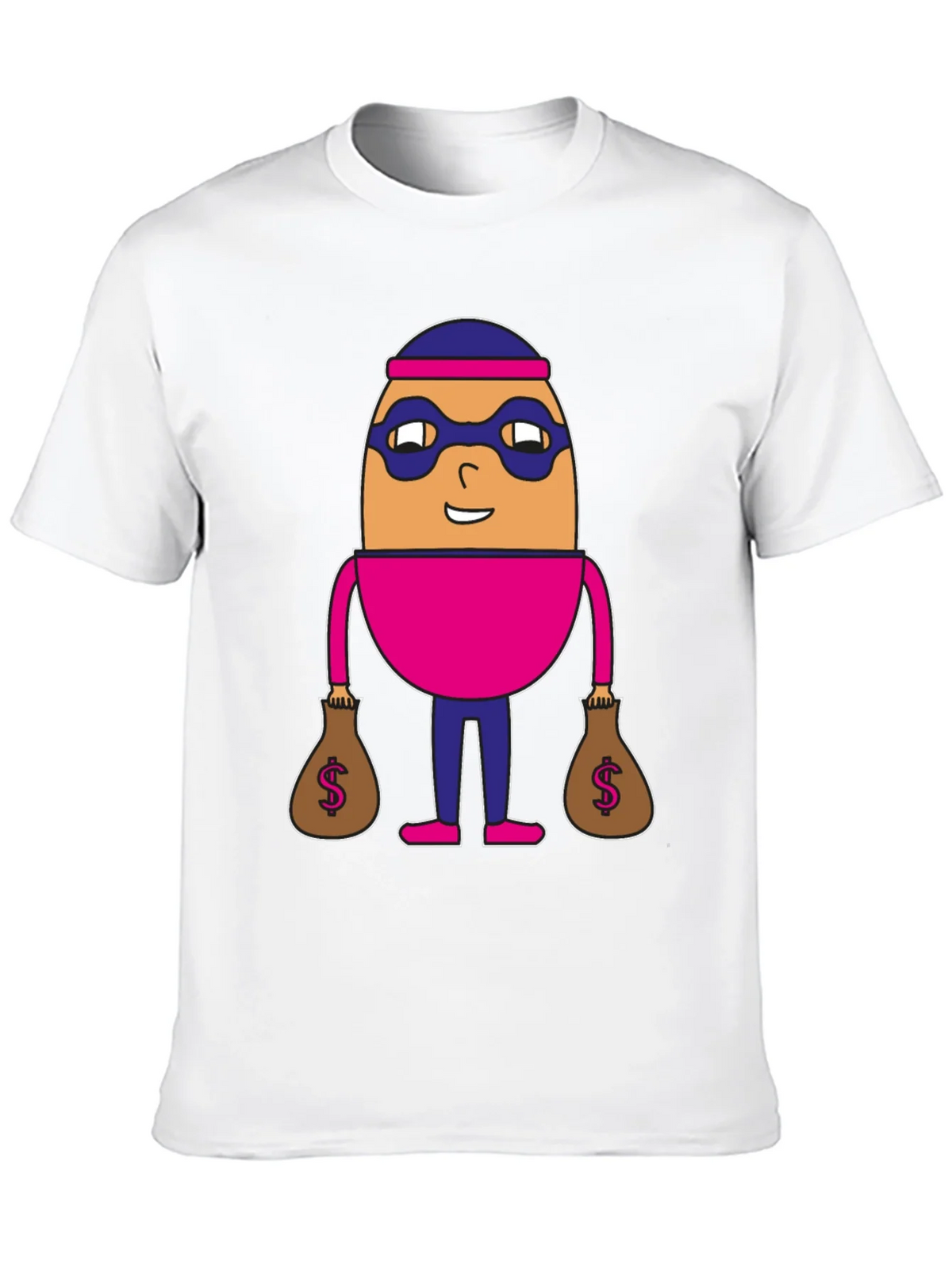 Funny Cartoon Burglar Black T-Shirt