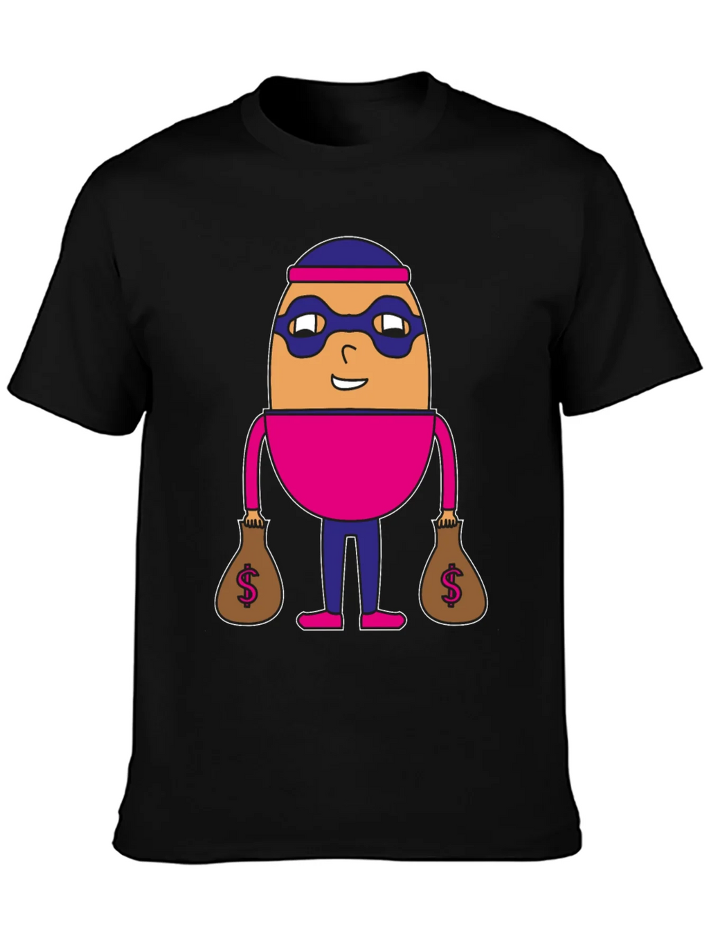 Funny Cartoon Burglar Black T-Shirt
