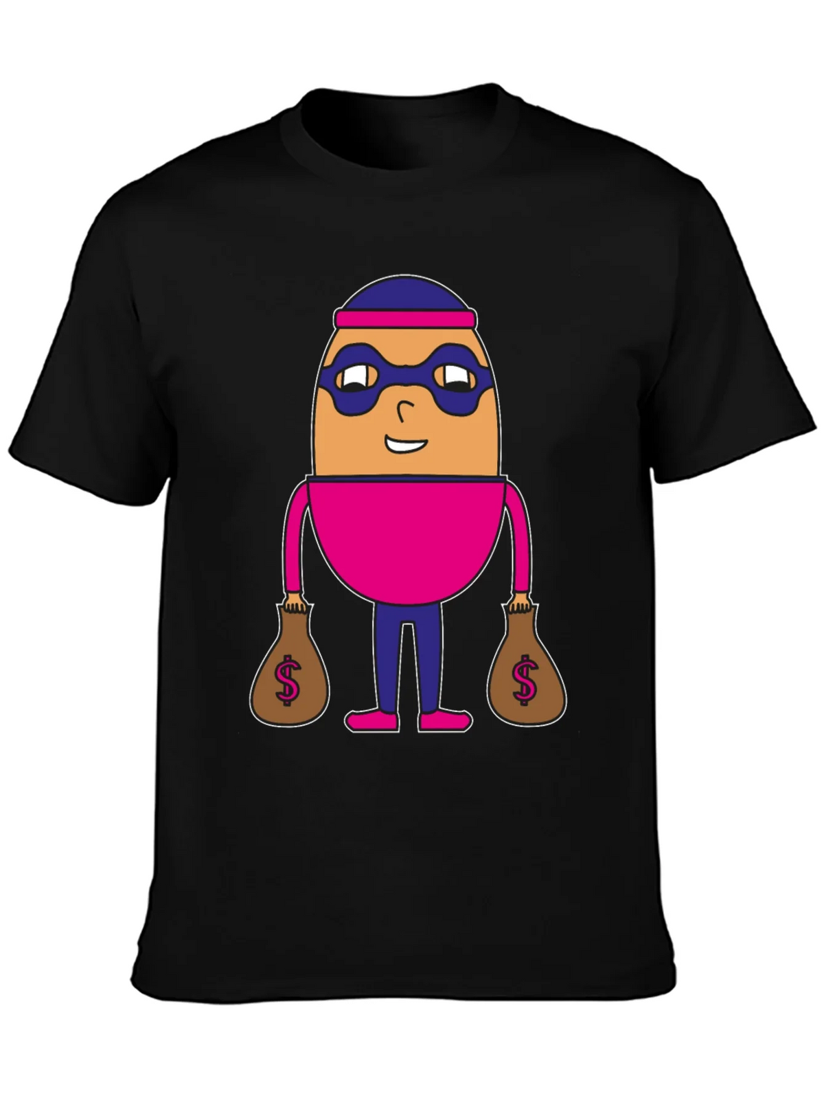 Funny Cartoon Burglar Black T-Shirt